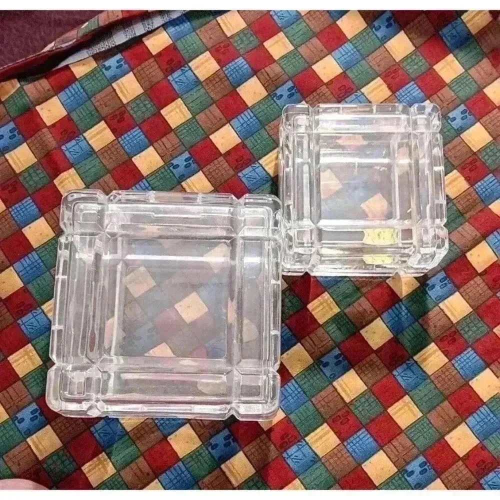 2- Libbey Square Clear Crystal Jewelry Trinket Boxs Large 24% Lead Crystal Italy